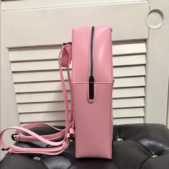 Pink Faux Leather Black Metal Pin Collector Coffin-Shaped Backpack Like New - Picture 5 of 8